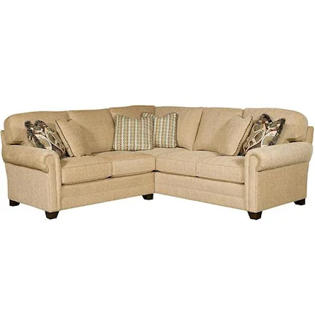 Transitional Sectional with Sock Rolled Arms and Tapered Block Feet